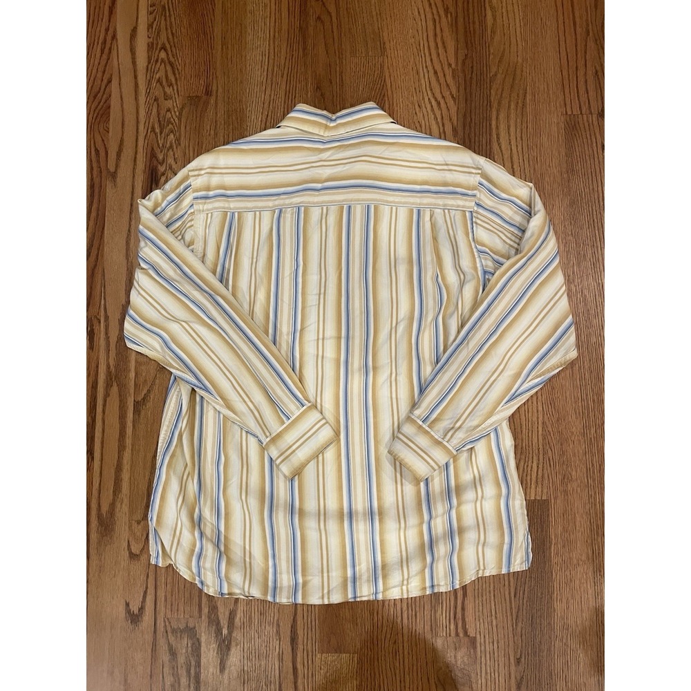Tommy Bahama Men's 100% Silk Yellow Blue Striped Long Sleeve Shirt Size Medium - Picture 3 of 9